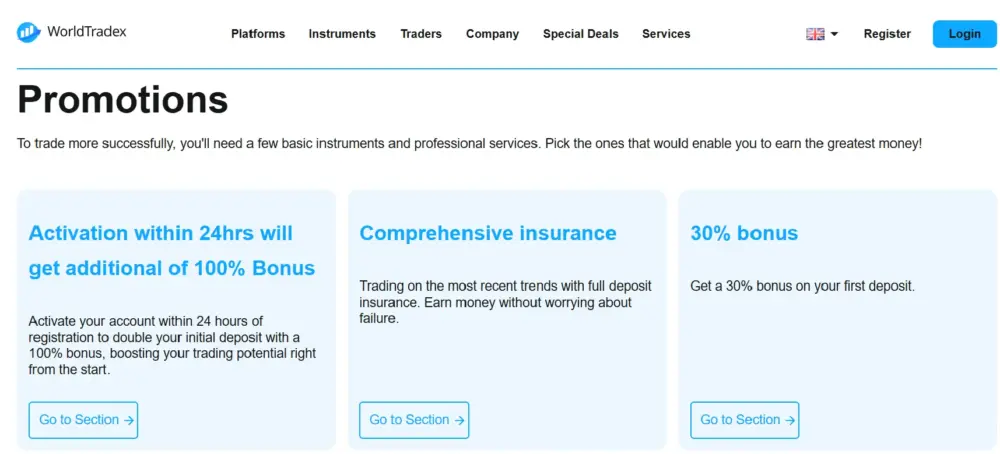 WorldTradex Review: Instruments, Accounts and Bonuses: image 4